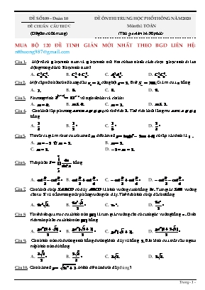 Đề ôn thi Trung học Phổ thông môn Toán năm 2020 - Đề số 109 - Đề chuẩn cấu trúc (Có đáp án)